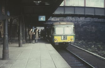 View from E showing Larbert railbus at station on last day of service