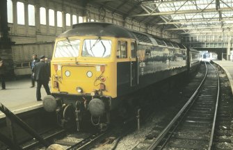 View from ENE showing Edinburgh - Glasgow train in station