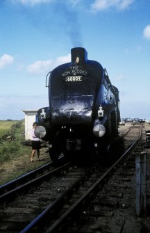 View from SW showing Gresley Class A4 60009 'Union of South Africa' locomotive on line