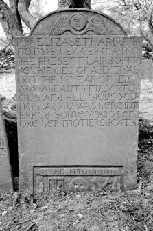 View of gravestoen of Elizabeth Arbuthnot, 1704.
Digital image of B 42932/4.