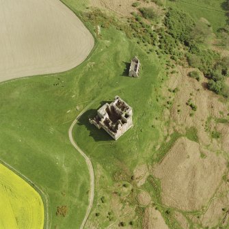 Oblique aerial view of Crichton Castle taken from the NNW.
