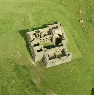 Oblique aerial view of Crichton Castle.