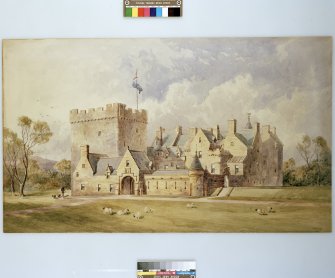 Watercolour showing view of Drum Castle