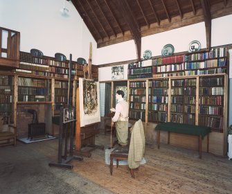 Interior, view of studio from North West showing bookcases and manequin representing Hornel at workDigital image of E 30936 CN