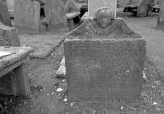 General view of tomb to James Wood and Margaret Gordon with winged soul above inscription.
Digital image of B 42929/25