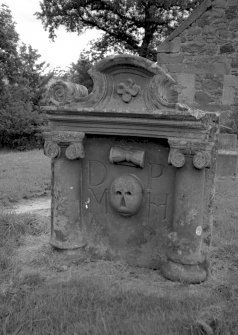 Arngask Old Parish Churchyard.
General view of gravestone.
Insc: 'D M P H'.
Digital image of A 9450