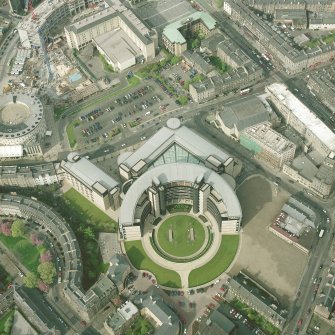 Oblique aerial view of Edinburgh centred on the Scottish Widows office building, Morrison Street, taken from the SW.