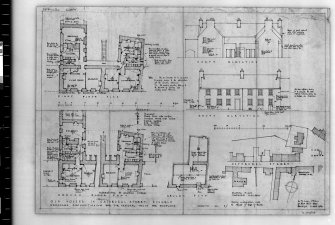 Site block plan, floor plans and elevations showing reconditioning of Old Houses in Cathedral Street including modifications made at the request of the Department of Health.
Scanned image of D 4968.