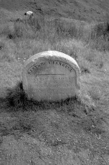 View of inscribed stone at head of old road.
Insc: 'Rest & Be Thankful'.