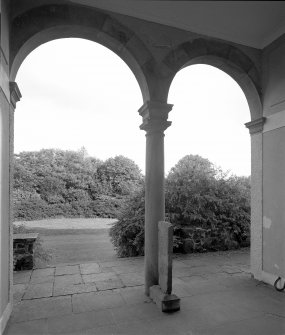View of garden from The Lodge entrance loggia.