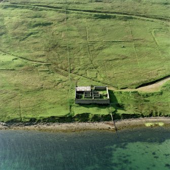 Oblique aerial view centred on the pony pound and the remains of the enclosures, taken from the SE