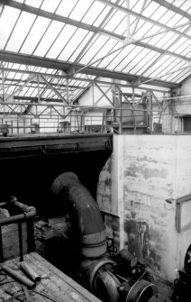 Interior.
View of the wheel house at Deanston Cotton Mills.
Copy of 35 mm black and white negative.