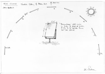 Page from sketchbook showing design for sun clock installation.
Scanned image of E 42033.
