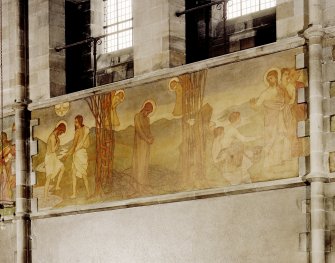 Catholic Apostolic Church, interior, nave, North wall
Scanned image of detail of mural; Baptism, Temptation in the Wilderness, Calling the Apostles