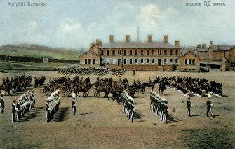 Glasgow, Maryhilll Barracks.
General view of barracks and soldiers.
Insc: 'Maryhill Barracks'
