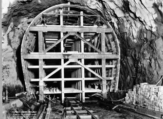 View of Tummel/Garry Project, contract 5, Clunie Tunnel, view showing shutter at intake.
Scan of negative no. 34, Box 876/2