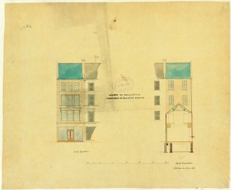 Tenements for Mr Samuel Lees.
Recto: Elevations to front and back (with section AB transposed on top).
Digital image of D 37233 CN.