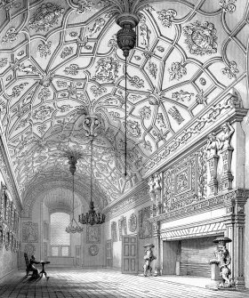Drawing showing interior view of the Great Hall. Glamis Castle.