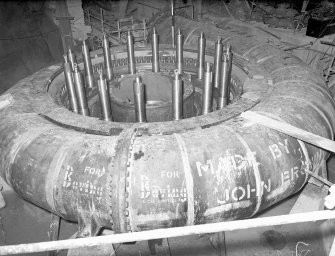 Inverawe Hydro Electric scheme, Contract 125. Machine no. 1, spiral casing showing guide vanes.
Scanned image of glass negative no. 181, Box 1028/1.
