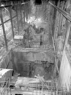 Inverawe Hydro Electric scheme, Contract 125. Machine hall looking W from 7.5 ton crane.
Scanned image of glass negative no. 148, Box 1028/1.