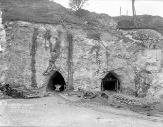 Loch Sloy Project, Contract 23 - Main tunnel. Portal adits at bifurcation.
Scanned image of glass negative no. 2, Box 1069/2.