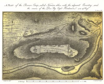 Scanned image showing 'a plan of the Roman Camp, called Norman-dikes, with the adjacent country and the course of the Dee'.
