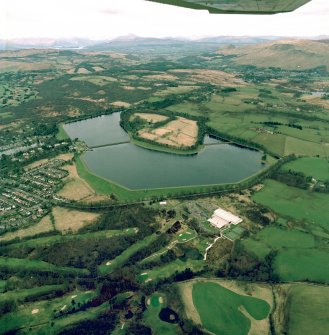 Oblique aerial view centred on the reservoirs, taken from the SSE.
