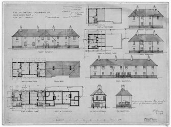 Drawing showing plans, elevations and sections
Titled: 'Scottish National Housing Co Ltd. Housing Scheme Rosyth. Type EE'
Signed: 'A.H. Mottram'