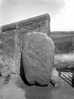 View of symbol stone.
Reproduced, masked, in Allen and Anderson 1903, Early Christian Monuments of Scotland, fig.204.
