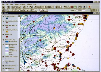 Scanned image showing a GIS generated distribution map of selected 20th Century Defence anti-invasion sites from the RCAHMS database as at January 2002,  for Eastern Scotland (Aberdeen to East Lothian).