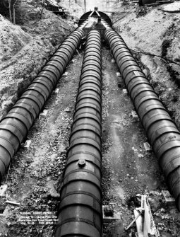 View of Tummel/Garry Project. Contract 18. Clunie Pipe Line. General view from left bank.
Tummel/Garry Project Album. Plate no. 26.