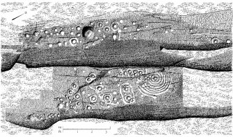 Publication drawing; cup and ring marked rock, Glasvaar 4. Photographic copy.