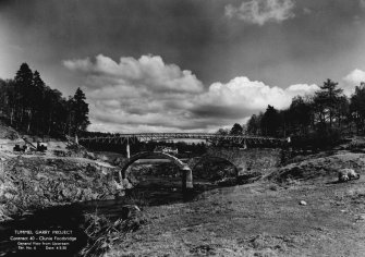 View of Tummel/Garry Project. Contract 40. Clunie Footbridge. General view from upstream.
Tummel/Garry Album, Plate no. 82.