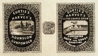 Detail of label for Curtis and Harvey gunpowder.