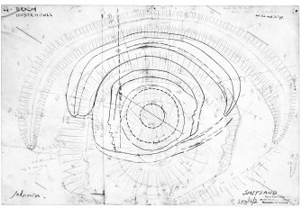 Plane-table survey; Underhoull broch, plan of broch and outer defences, with reduced version (in a thicker line at 1":16'). Scanned image of photographic copy.