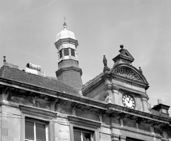 View of clock and cupola, south block.