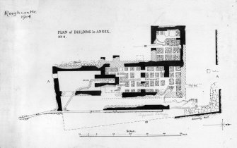 Plan of building no.4 in annex of Rough Castle, revealed through excavation bu Mungo Buchanan in 1902-3.