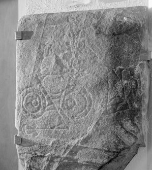 View of face of Struan Pictish symbol stone.