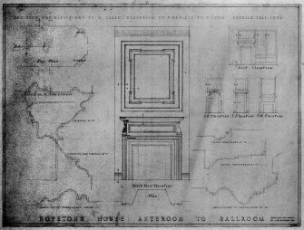 Scanned image of drawing showing plan and elevations at Hopetoun House.