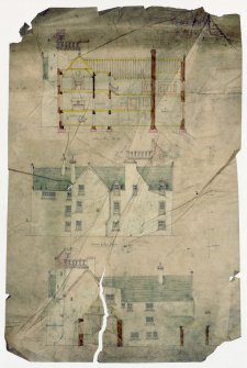 Scanned image of drawing showing sections and elevations as existing and proposed additions.