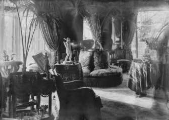 View of drawing room with ornaments, Montrave House, Fife.