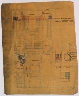 Scanned image of drawing showing plan of alterations.
Titled: 'Plan Of Alterations Queen Street Hall.'


