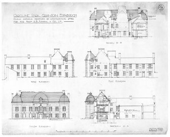 Sections and W, E and S elevations.
Inscr: "Plans shewing proposed re-construction after fire for Messrs A.B. Fleming & Co Ltd".