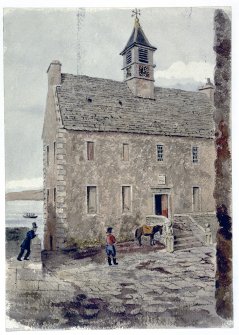 Photographic copy of painting showing view of town hall.