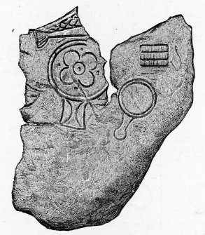 Digital image of sculptured stone from Drumbuie. From Allen and Anderson, 1903, p.99, fig.102.
Originally published in Mackay, W (1886), 'Notice of two sculptured stones in Glen Urquhart', 
Proc Soc Antiq Scot, 20, 1885-6, 358-60.