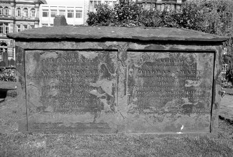 Scanned image of Dundee, Barrack Street, The Howff.
General view of the chest tomb of Andrew Smart, 1811.
Insc: 'This Cenotaph To the memory of Andrew Smart late of His Majestys Ship Caroline. Master, who  died at Malacca, June 1811 in the 30th year of his age was erected by his Father, Thomas Smart, Writer in Dundee'.