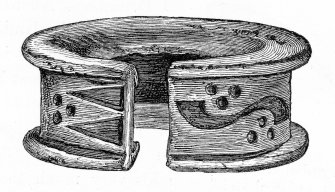 Digital copy of engraving of terminal penannular ring or  clasp of silver chain, showing incised symbols. From Smith 1875, p.331.