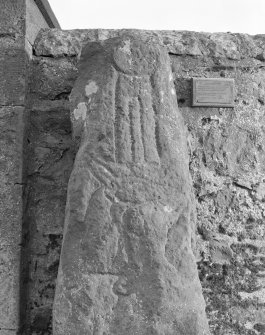 View of face of Strathmiglo Stone, Pictish symbol stone.
