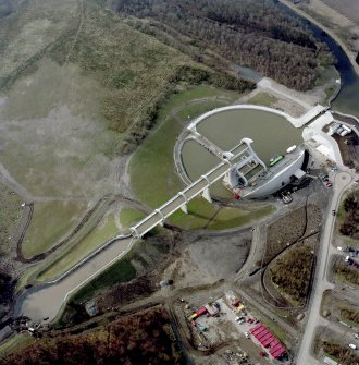 Scanned image of oblique aerial view centred on the construction of the Falkirk Wheel, taken from the SE.