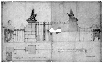 Elevation and plan drawings.
Inscribed: "Touch House, Stirlingshire. Design for Proposed Gates, B ".